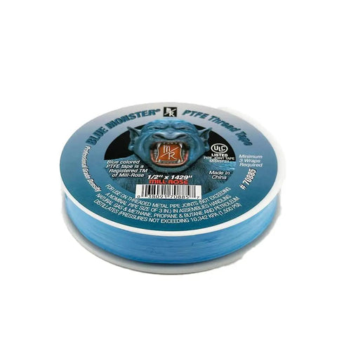 Blue Teflon Thread Tape One Half Inch 1429 Series PTFE Pipe Thread Sealant Tape reel with blue packaging.