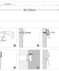 Installation guide for Click Rail Picture Hanging System Kit With Two White 59 Inch Rails Four Steel Cables Six Hooks Four End Caps.