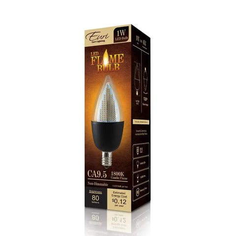 Box of Flickering Flame Candelabra Bulb With Warm White 1800K, Blunt Tip Shape, E12 Base, Non Dim, 1W, 6W Equivalent