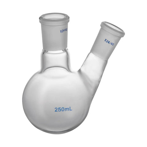 250mL glass flask with two 24/40 joints from 29 Piece Lab Glassware Set 250mL To 1000mL Distillation Kit with 24 To 40 Joint Pro Grade Borosilicate Glass for Distillation Separation Purification and Synthesis Great For Lab Work and School Teaching and Student Experiments