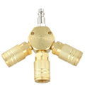 Three Way Brass Pneumatic Manifold With Quick Connect Brass Couplers For Seamless Air Lines In The Shop Or Garage Heavy Duty