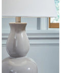 23 Inch Modern Glazed Ceramic Curved Table Lamp With White Empire Shade Gray A Cool Desk Light For Living Room Bedroom Nightstand