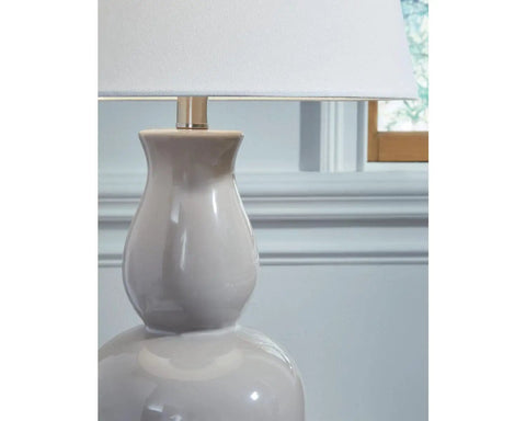 23 Inch Modern Glazed Ceramic Curved Table Lamp With White Empire Shade Gray A Cool Desk Light For Living Room Bedroom Nightstand