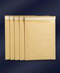 Self Sealing Kraft Bubble Mailers 16x22cm Padded Shipping Bags 25 Pack shown with flap on dark background