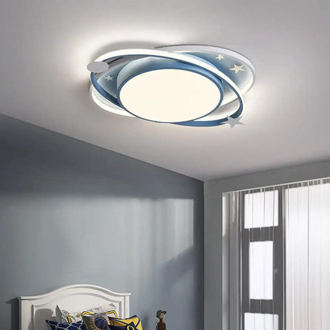 Nordic Metal Flush Mount Light With Acrylic Circle Shade In Cool Blue LED Ceiling Fixture For Kids Bedroom With Remote Control