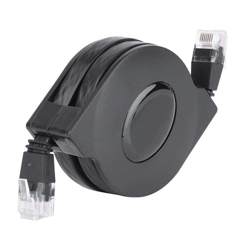 Black CAT6 Ethernet Cable With Retractable Flat Design, Adjustable Length RJ45 Patch Cable, 2m Length