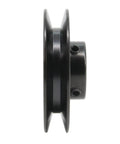 Tough As Nails Single Groove Cast Iron V Belt Sheave 3 Point side view showing 2 Inch Outside Diameter 5 Eighths Inch Bore.