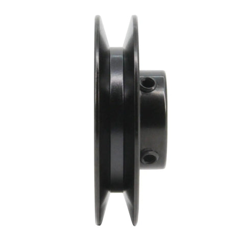 Tough As Nails Single Groove Cast Iron V Belt Sheave 3 Point side view showing 2 Inch Outside Diameter 5 Eighths Inch Bore.