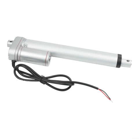 12V Electric Linear Actuator With Straight Push Pull Rod For Heavy Duty Industrial Automation And Sofa Lifts IP65 Waterproof, silver alloy body, compact design.
