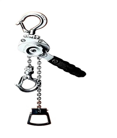 Heavy Duty Aluminum Hand Chain Hoist With Smoother Lever Mechanism For Tough Lifting Jobs And Heavy Loads Up To 0.25 Tons At 6 Meter Lift Height showing the lever and hook detail.