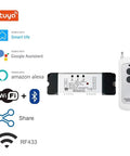 WiFi smart linear actuator controller module with two-button remote; Tuya-compatible RF433, forward/reverse relay, DC5-32V