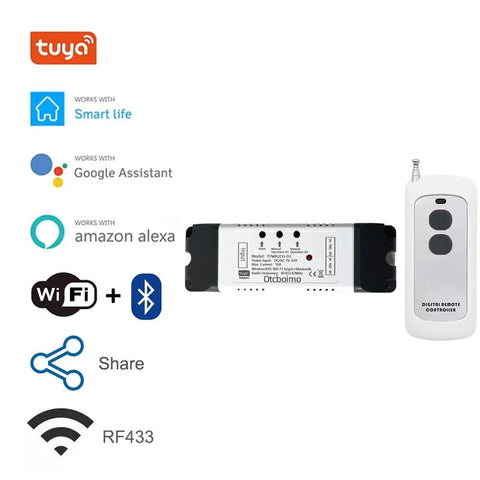 WiFi smart linear actuator controller module with two-button remote; Tuya-compatible RF433, forward/reverse relay, DC5-32V