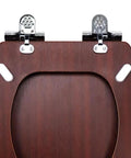 Standard 17 Inch White Toilet Seat Slow Close Soft Drop Lid High Density Board Core Easy Wipe Finish showing chrome brackets.