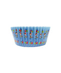 Blue floral cupcake liner with clown and balloon design, part of Bulk Brown Flower Design Cupcake Liners, 1,728 Count, 24 Packs Of 72, Disposable Baking Cups For Cupcakes And Muffins, Bulk Value No Mess Bakery Liners For Parties And Events.