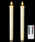 2 Pack Flameless Taper Candles With Remote And Timer, 9.6 Inch Ivory LED Battery Operated Wax Style Candles with remote shown