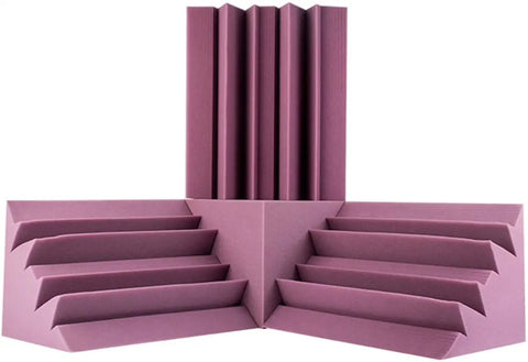 Flat Out Silent Acoustic Foam Panels For Walls And Ceilings That Squash Echo And Reverb With Tackable Surface For Easy Pin Ups And Crystal Clear Home Studio Sound, purple wedges stacked.