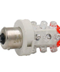 Close-up of a single 24V red LED indicator light bulb from 5 pack for industrial signal warning beacons and tower lights.