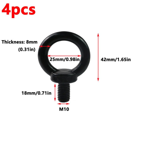 Top Tier M10 Shoulder Lifting Eye Bolts, 4 Pack Of Built Tough 304 Stainless Steel Rigging Hooks For Heavy Duty Machinery Mounting with measurements