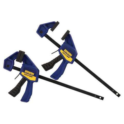 IRWIN Quick-Grip bar clamps for woodworking, blue micro one-handed, 4-1/4in, 2-pack.