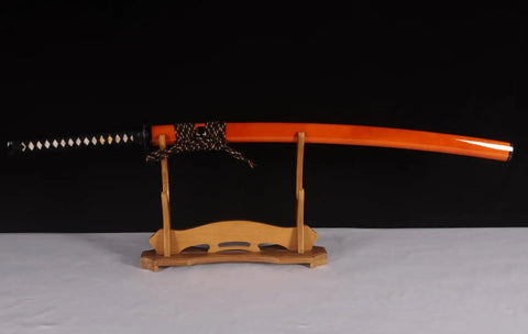 Handmade Practice Katana Sword Full Tang Japanese Samurai Blade For Iaido Training Battle Ready Sharp Blade on Stand