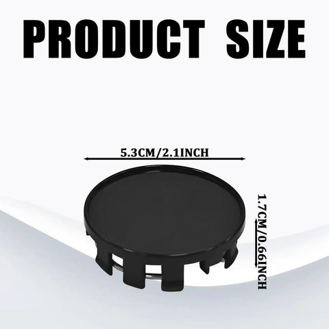 Universal 54 Mm Wheel Center Caps Snap In Rim Hub Covers Anti Scratch Dustproof Black Hubcaps for Cars Suvs and Trucks with size dimensions shown.