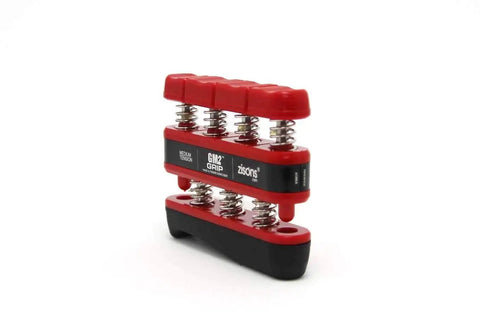 Red Hand Grip Exerciser For Finger Strength And Grip Training With 7 Pound Spring Portable Gripper Great For Hand Rehab Stress Relief And Everyday Squeeze Workouts At Home, shown in black and red design.