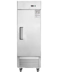54 Inch Upright Commercial Freezer 49 Cubic Foot Hella Reliable Stainless Steel Reach In Unit with dual solid doors and digital thermostat.