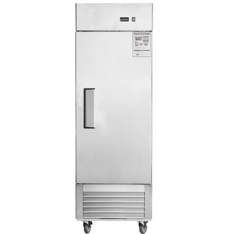 54 Inch Upright Commercial Freezer 49 Cubic Foot Hella Reliable Stainless Steel Reach In Unit with dual solid doors and digital thermostat.