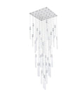 Premium Sleek Modern 36 Light Chrome Ceiling Pendant Delivering Big Time Glam With Genuine Crystal Drops For Indoor Home Decor Weston Collection 42 Inch Wide Lamp Fixture hanging with crystal bars.