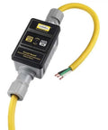 Heavy Duty Portable GFCI Outlet With Six Foot Power Cord Badass Build For Rough Job Sites Hella Reliable 30 Amp 3 Phase 250 Volt Manual Reset Industrial Grade Black And Yellow with yellow power cord and black protective casing.