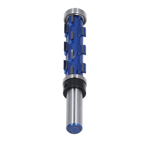 Heavy Duty Tungsten Steel Double Bearing Router Bit For Woodworking Trim Tool showcasing its blue shaft and dual bearings.