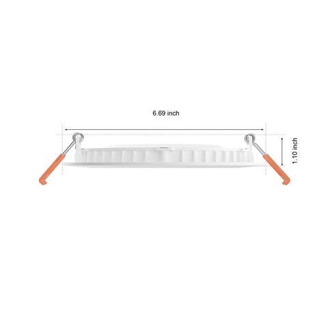 No Hassle Mount Big Time Brightness Smart 6 Inch Recessed LED Downlight 6 Pack side view showing dimensions and design features.