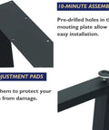 Rock Solid Heavy Duty 28 Inch Metal Dining Table Legs Set Of 4 With Adjustable Feet And X Frame Black Pre Drilled