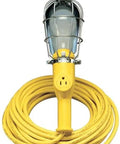 Heavy Duty Rubberized Garage And Home Workshop Handlamp With Sturdy Cage Reflector And Built In Receptacle And Switch, 25 Feet Cord