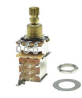 Full Brass Shaft Push Push Pot For Guitar And Bass With Audio Taper Potentiometer A250K 16mm Shaft And USA Thread shown with washers