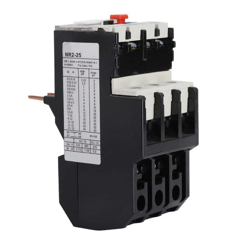 Beefed Up Adjustable Thermal Overload Relay for Electric Motors 2.5 to 4 Amp Range, heavy duty with large binding posts, side view.