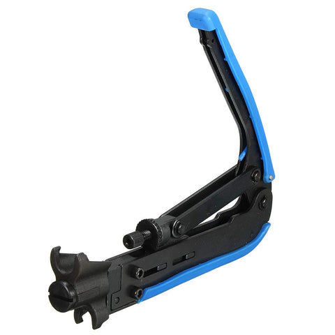 Heavy Duty Coax Cable Crimp Tool Kit With Rotating Head For RG6 RG11 RG59 F Connectors, shown in open position