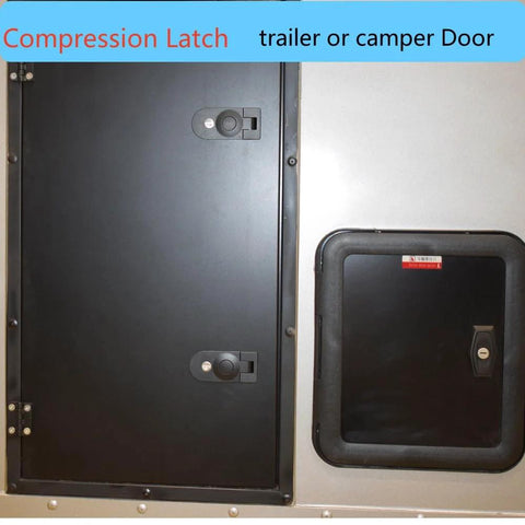 Front view: WJSKDQ 2-piece sealed compression latch set, black powder-coated zinc alloy, flush-mount on trailer door; two latches.