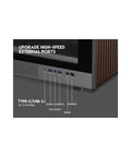 Front IO panel of Dope Walnut Wood Front Panel Micro ATX ITX Gaming PC Case With Tempered Glass Side Panel And Front Walnut Finish USB 3 0 Type C Front IO Four PWM Fans Pre Installed Mid Tower Cooling Ready