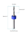1.9Mm Micro Drill Bits Tungsten Carbide Set, single drill bit with 3.18mm shank size and 38mm length, shown with measurements