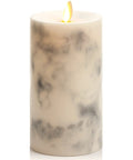 Realistic Marble Candles With Moving Flame LED Lights Battery Operated Unscented Remote Ready Not Included Create Cozy Vibes In Any Room 3.25 Inch Diameter 6.5 Inch Height, showing grey marble texture with flickering flame effect