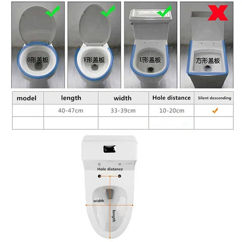 Heavy Duty Solid Wood Toilet Seat Featuring Universal Buffer Cover And Thick Slow Close Lid with installation guide image.