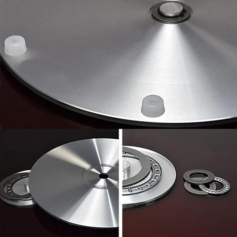 Round 360 Degree Rotating Turntable Heavy Duty Tempered Glass Lazy Susan metal base components closeup