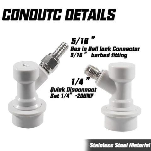 Ball Lock Keg Quick Connect Fittings With Swivel Nuts For 3/16 Inch Liquid Hose And 5/16 Inch Gas Hose, MFL Ball Lock Disconnects Set, Food Grade Material, Easy To Install And Clean, Perfect For Homebrew Corny Kegs. 5/16 gas and 1/4 MFL stainless fittings
