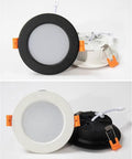 Narrow Frame LED Recessed Downlight in black and white finishes, showcasing die-cast aluminum bodies and PMMA shades.