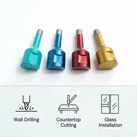 Premium 4 Piece Diamond Tile Drill Bit Set With Vacuum Brazed Tips In 6mm To 12mm Sizes Fits M14 Angle Grinder For Cutting Ceramics And Marble Smooth And Tough; 4 color-coded bits