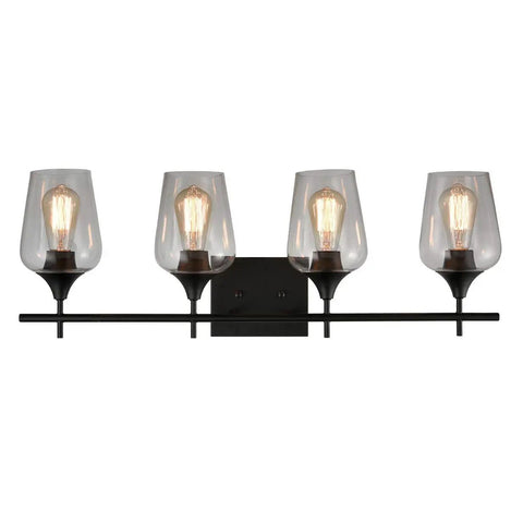 Farmhouse 4 Light Vanity Lights for Bathroom Wall Sconces With Clear Glass Shades Black Finish Rustic Modern Vanity Fixture