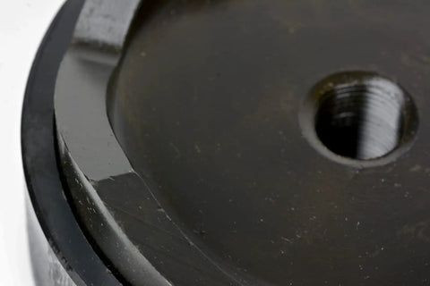 Close-up of the Beefy Four Inch Deep Draw Conduit Punch and Die for Hydraulic Knockout Driver with four and a half inch hole.