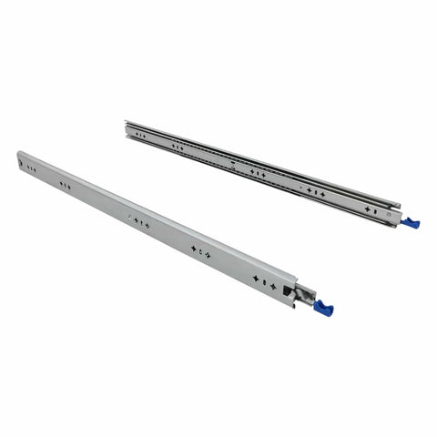 32 Inch Heavy Duty Drawer Slides With Soft Close And Lock Built To Take A Beating, 265 Lb Load Capacity, Side Mount Full Extension Ball Bearing Runners, Zinc Coated For Corrosion Resistance, Anti Skid Pad, Industrial RV Rail