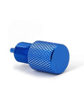 Rock Solid Brake Proportioning Valve Bleeder Tool For PV2 And PV4 Disc And Drum Systems Works With Gm Valves And Ac Delco 172 1353 And 172 1371 showing blue aluminum valve bleeder cap detail.